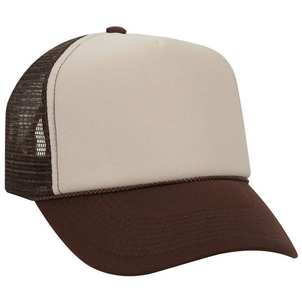 OTTO Polyester Foam Front 5 Panel Pro Style Mesh Back Trucker Hat - Brn/Tan/Brn