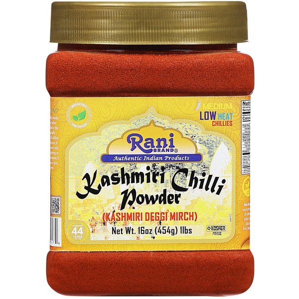 Rani Kashmiri Chilli Powder (Deggi Mirch, Low Heat) Ground Indian Spice 16oz (1lb) 454g PET Jar ~ All Natural | Salt-Free | Vegan | Kosher | Gluten Friendly