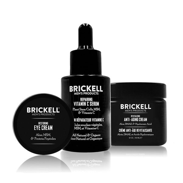 Brickell Men's Advanced Anti-Aging Routine, Night Face Cream, Vitamin C Facial Serum and Eye Cream, Natural and Organic, Unscented, Skin Care Gift Set