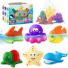 Color Changing No Hole Bath Toys for Kids Toddlers, Color Change Ocean Animal Toys with Drying Bag (6 Pack), Baby Bath Toys Water Toys Floating Fish Toys, Ocean Toys for Bathtub Pool Christmas