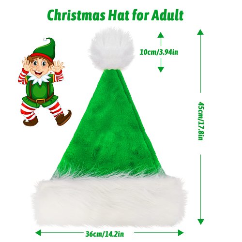 FOIMAS Santa Hat for Adults,Green Plush Christmas Hats with White Fur for Christmas Holiday Party Decoration Supply