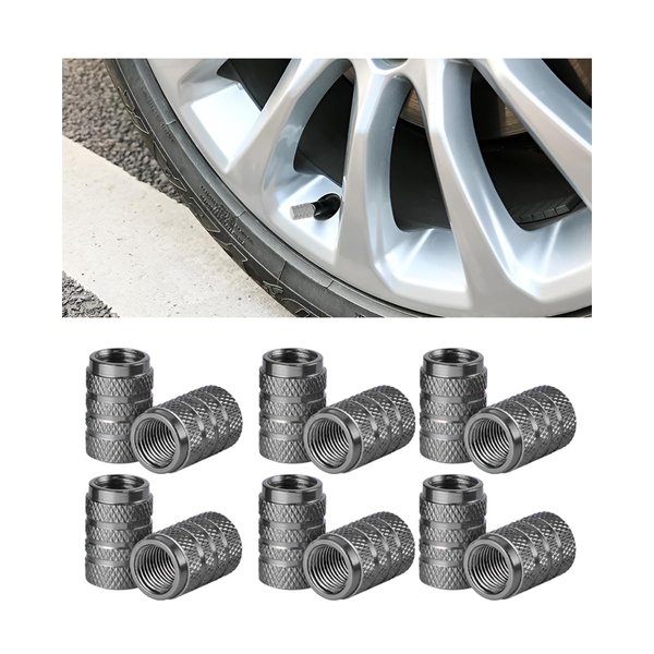 Osilly 12 Pcs Car Tire Valve Stem Cap Covers, Aluminum Alloy Air Caps Cover, Leak-Proof and Corrosion Resistant Auto Accessories, Universal Stem Cap for Trucks SUVs Motorcycles (Gray)