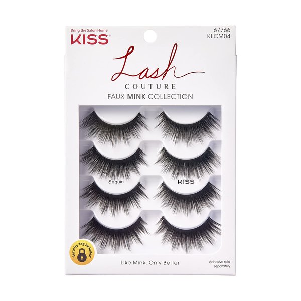 KISS Lash Couture Faux Mink False Eyelashes Multipack, Knot-Free Lash Band, Reusable, Contact Lens Friendly, Easy To Apply, Ultrafine, Tapered, Synthetic Fake Lashes, Style Sequin, 4 Pairs