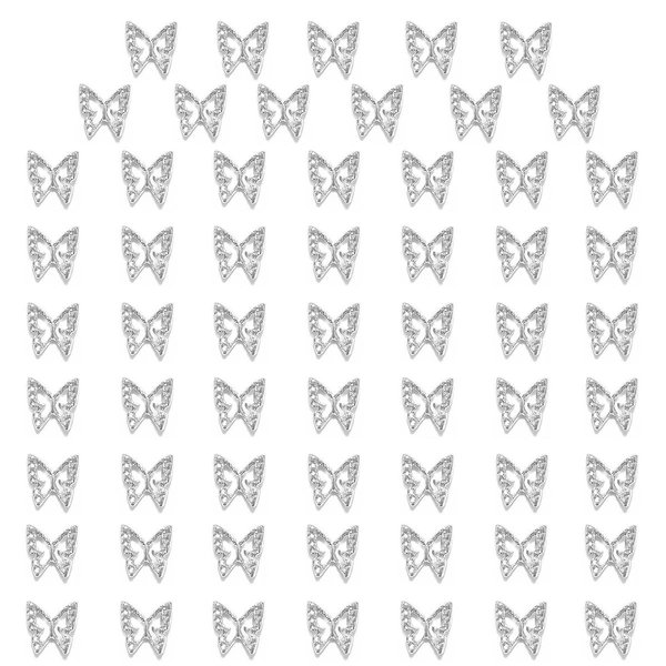 qiipii 60pcs Silver Butterfly Nail Charms Bulk3D Butterflies Charms for Acrylic Nails, Nail Alloy Studs Charms Nail Art Jewels Decoration Supplies Accessories for Nails Face Makeup Body DIY Crafts
