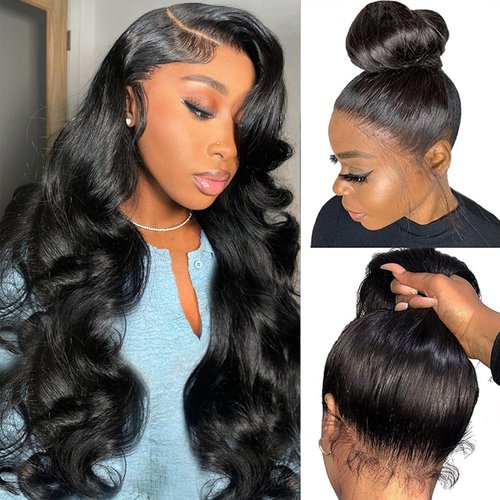 360 Lace Front Wigs Human Hair 360 Body Wave Full Lace Front Wigs Human Hair Pre Plucked With Baby Hair 200% Density HD Transparent Lace Front Human Hair Wigs For Women Natural Color (24 Inch)