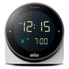 Braun Digital Alarm Clock with Snooze, Negative LCD Display, Rotating Bezel for Quick time Setting, Crescendo Beep Alarm in White, Model BC24W.