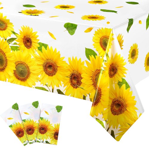 Breling Sunflower Wood Grain Tablecloth Plastic Rustic Sunflower Tablecloth Vintage Wood Grain Table Covers for Indoor Outdoor Birthday Party Decorations Supplies, 54 x 108 Inch (White)