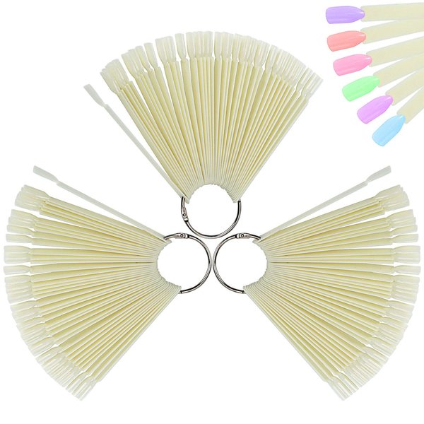 ZOENHOU 150 PCS Natural Nail Swatches Sticks, Plastic Nail Polish Sticks Nail Color Tips Display Practice Nail Art Sample Sticks with Ring for Professional Use, Home DIY Art Supplies