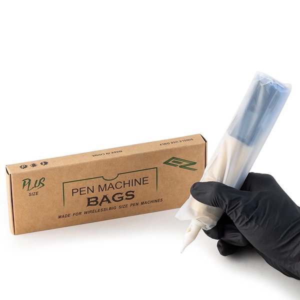 EZ Tattoo Machine Covers - 200pcs (2.4 inch X 7 inch) ECO-Friendly Disposable Tattoo Pen Machine Bags Transparent White Cartridge Machine Sleeves for Wireless Battery Tattoo Pen Machine Plus