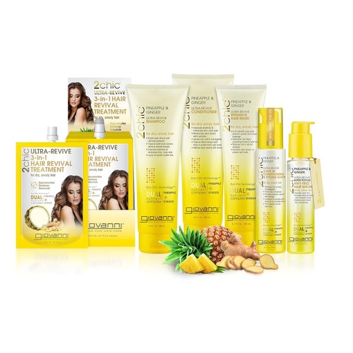 GIOVANNI 2chic Ultra-Revive Super Potion - Anti-Frizz Serum to Moisturize Dry, Unruly Hair, Enriched with Pineapple & Ginger, Works Great with Curly Hair, Color-Safe Hair Oil Serum - 2.75 oz