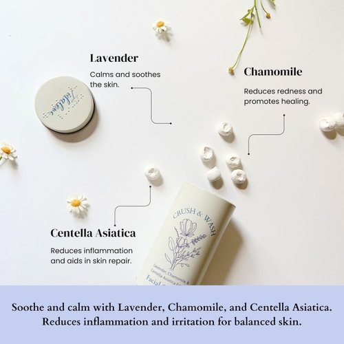 Tidalove 3-in-1 Solid Facial Cleanser, Exfoliator, and Wash-off Mask - Vegan, Cruelty-Free, Plastic-Free, Travel-Friendly, 1 Month Supply (60 Crushable Tablets) in Tin (Calming Beans in Tin)