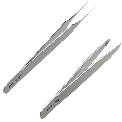 Tweezees Precision Stainless Steel Tweezers | Professional Slant Tip & Splinter Tip Tweezer | Extra Sharp Hair Removal Tool | For Eyebrow Shaping