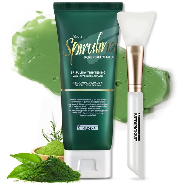 MEDIPICKME Real Spirulina Pore Perfect Mask 100g.clay mask,face masks skincare,bentonite clay,bentonite clay detox,korean skincare,green tea Refreshing Pore Mask Spirulina,pore mask