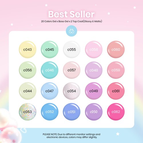 beetles Gel Polish Nail Set 20 Colors Summer Pastel Girly Sparkle Glitter Uv Gel Dreamy Town Collection Macaroon Bright Pastel Nail Manicure Kit with 3Pcs Base Top Coat Gift for Girls