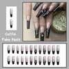MISUD Press on Nails Long Coffin Fake Nails with Punk Designs Black French Tip Acrylic Nails Ballerina Goth Artificial Nails Glossy Glue on Nails Cross Rhinestone Stick on False Nails 24 pcs