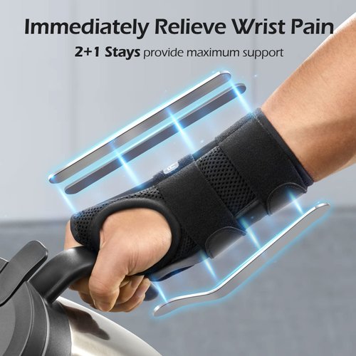 FREETOO Wrist Brace for Carpal Tunnel Relief Night Support , Maximum Support Hand Brace with 3 Stays for Women Men , Adjustable Wrist Support Splint for Right Left Hands for Tendonitis, Arthritis ,