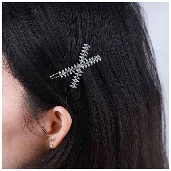 Allereyae Crystal Hair Clip Barrette Rhinestone X Shape Hairpins Barrette Silver CZ Bling Headpieces Decorative Bobby Pin Crystal Head Clip Headwear Hair Accessories for Women (Silver)