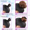 YOSILADY Messy Bun Hair Piece Human Hair Brown Black Hair with Elastic Band Scrunchies Stretchy Fluffy Chignon Ponytail Hairpieces Updos for Women Girls (2#/Brown Black, Curly)