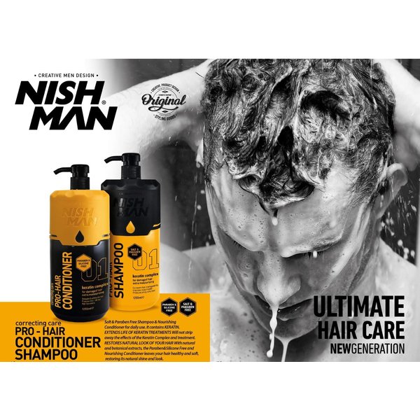 Nishman Salt & Paraben Free Correcting Care Pro-Hair Shampoo - Keratin Complex - 400ml | 13.5 Fl.oz