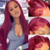 Dixtefo 99j Burgundy Lace Front Wigs Human Hair 13x6 HD Glueless Straight Lace Frontal Wigs 99J 220% Density Brazilian Virgin Human Hair Wigs for Women Pre Plucked with Baby Hair 26Inch