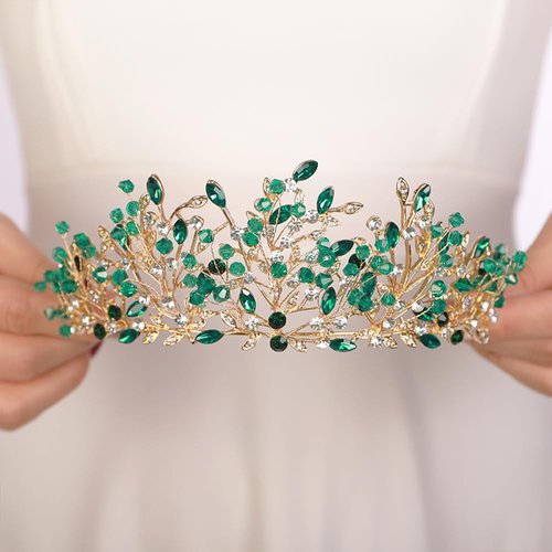 JWICOS Vintage Tiara Crown for Women Crystal Leaf Tiara Green Wedding Headpiece Tiara for Birthday Prom Party Queen Wedding Crown Hair Accessories for Women Costume (Green)