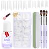 SAVILAND Acrylic Nails with Acrylic Nail Brush: Half Cover False Nails Tips 10 Sizes Nail Tips for Acrylic Nails Professional French Tips Fast-Dry Nail Glue & Acrylic Nail Starter Kit Natural