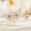 AW BRIDAL Rhinestone Pearls Bridal Hair Comb White Flower Wedding Hair Pieces Pearl Hair Side Comb Wedding Hair Accessories for Brides (Silver)