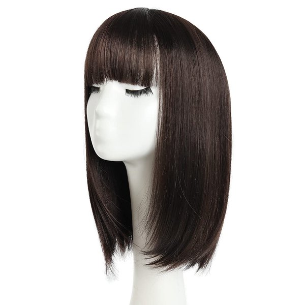 HSPCYGG Short Wigs Brown Bob Wig for Women with Bangs Halloween Cosplay Party Synthetic Daily 14 Inch Girls Straight (Free Wig Cap)
