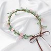 KorViSHOW Handmade Pink Flower Crown Girls Hair Wreath Bridal Flower Headband Green leaf Headpiece Flower Hair Accessories for Weeding Birthday Party Cosplay