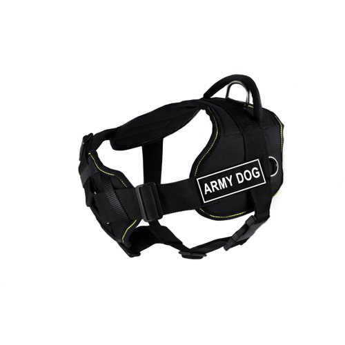 Dean & Tyler Fun Works Army Dog Harness with Padded Chest Piece, Medium, Fits Girth Size: 28-Inch to 34-Inch, Black with Yellow Trim