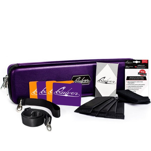 Quiver Time Purple Quiver Card Carrying Case - Playing Card Case Holder for Trading Cards, MTG Card Storage Bag Deck Box Card Case (+Wrist & Shoulder Strap, Dividers + 100 Apollo Card Sleeves)
