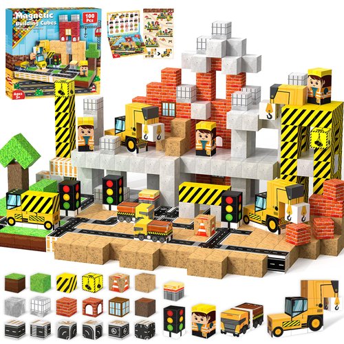 ToyUnited Magnetic Blocks - 100PCS Magnetic Building Blocks Magnetic Cubes Stacking Construction Set, STEM Montessori Sensory Toys for Kids Boys Girls Ages 3-5 6-8 Christmas Birthday Gifts