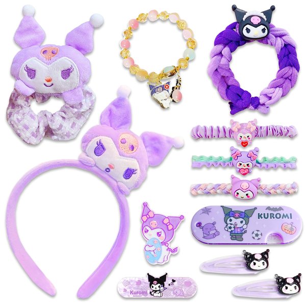 Ohjijinn Kawaii Hair Accessories Set, Includes Headband, Hair Clips, Hair Scrunchies, Hair Ties, Cute Hair Clips Set for Girls Kids Gifts (Purple)