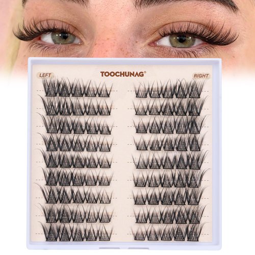 TOOCHUNAG Natural Lash Clusters Eyelash Extensions Wispy Individual Lashes Clusters C Curl Organized Eyelash Clusters 9 Pairs 8-14mm DIY Cat Eye Lash Extension