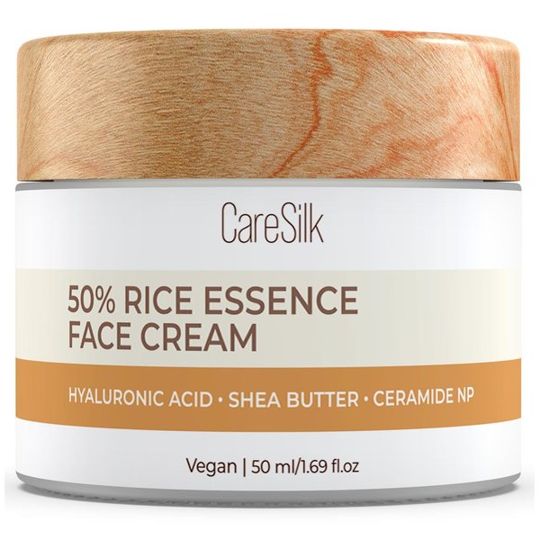 CARESILK Rice Cream for Face - Organic Rice Ceramide Moisturizing Cream with Hyaluronic Acid - Natural Black Rice Eye Cream - Vegan Facial Essence - Face Cream