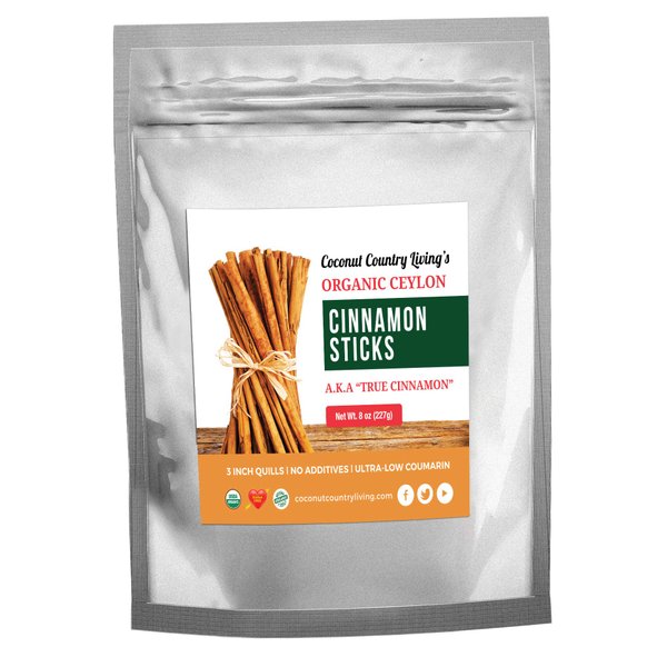 Organic Ceylon Cinnamon Sticks - Fair Trade Whole 3" Quills of Authentic Sweet Sri Lanka Cinnamon sticks- For Tea and Baked Goods, Gluten Free, Non-GMO, w/eBook - 8 oz