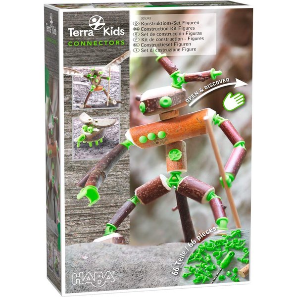 HABA Terra Kids Connectors Backyard Craft Kit Figures - 66 Piece Set with Plastic Connecrtors, Cork & Hand Drill - Add Wood from Nature - Ages 8+