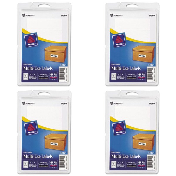 Avery Removable Print/Write Labels, 1 x 3 Inches, White, Pack of 250 (5436), 4 Packs