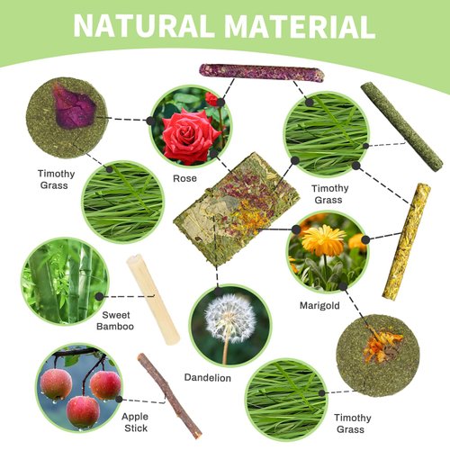 50-60 PCS Natural Rabbit Chew Toys, Rabbit Treats, Guinea Pig Chew Toys, Bunny Toys, Hamster Treats, Timothy Stick, Apple Sticks, Sweet Bamboo, for Guinea Pig, Hamster, Chinchilla, Rat, Small Animals