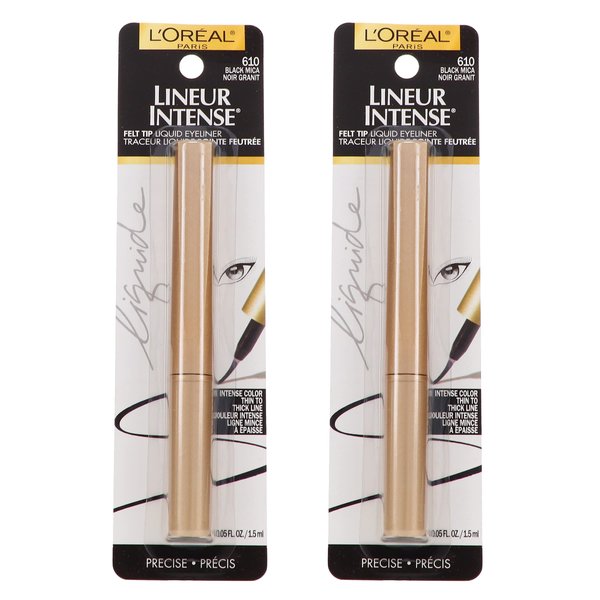 L'Oreal Lineur Intense Felt Tip Liquid Eyeliner, Black Mica [610], 0.05 oz (Pack of 2)