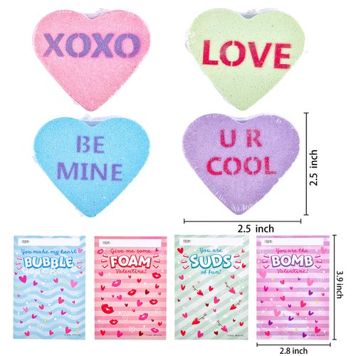 JOYIN 12 Packs Valentine’s Day Heart Shape Bath Bomb with Cards for Valentine Party Favors, Valentine Exchange Gifts, Valentine’s Greeting Cards
