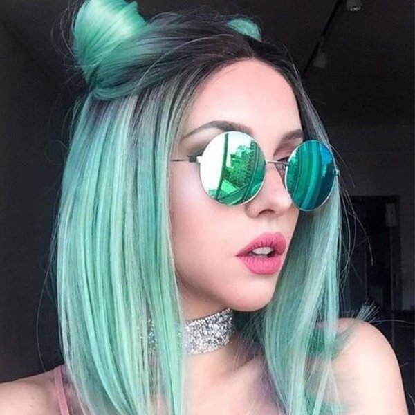 Quick Wig Mint Green Wig Short Straight Bob Wigs Ombre Wigs for Women and Girls Heat Resistant Colorful Wig Halloween Cosplay Party Synthetic Wig 14 Inches