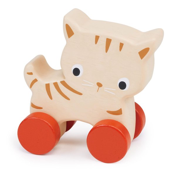 Mentari Toys - Kitten on Wheels - Wooden Cat Push Toy for Babies and Toddlers - Natural Wood Handheld Toy with 4 Wheels - Enhances Motor Skills - Fosters Imaginative Play - Age 6m+