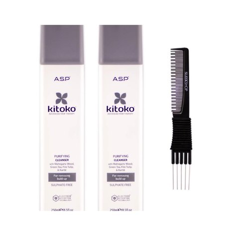yper Asp Kitoko Purifying Cleanser (8.5 oz) with Teasing Comb Pack of 2, Off White