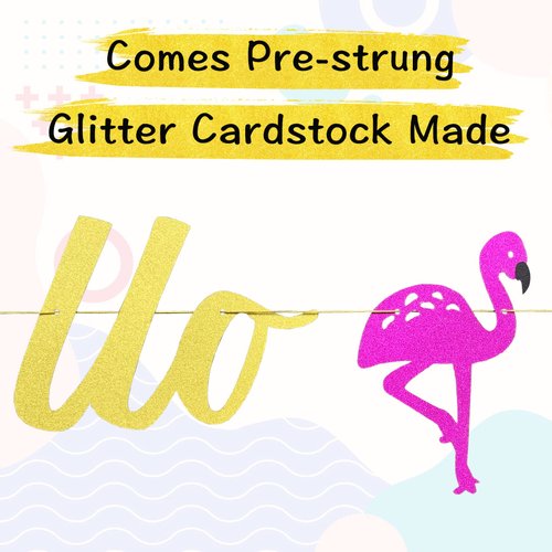 VILIFEVER Glitter Hello Summer Banner with Flamingo, Hello Summer Decorations for Home Office School Decor, Hawaiian Tropical Theme Holiday Birthday Party Supplies, Pre-Strung