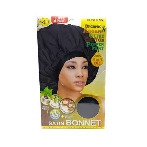 Qfitt Organic Argan + Shea Butter Olive Oil Super Jumbo Satin Bonnet #899 Black