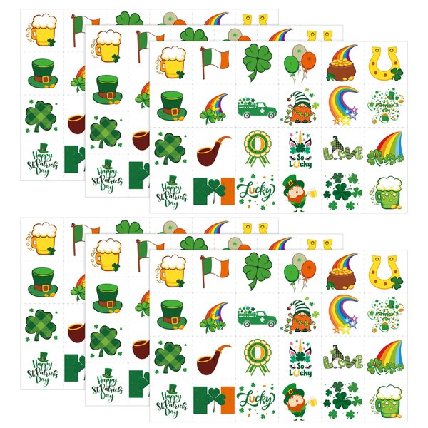 ADXCO 144 Pieces St. Patrick's Day Tattoos in 6 Sheets Shamrock Temporary Tattoos Stickers Irish Flag Clover Truck Beer Temporary Stickers for St. Patrick's Day Decorations Party Favors Accessories