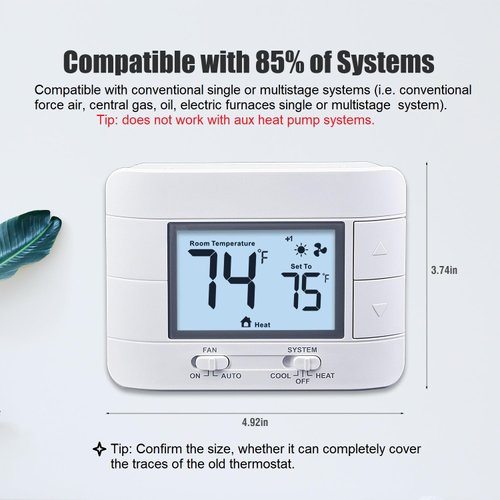 Aowel AW711-W Non-Programmable Thermostat for Home up to 2 Heat/ 2 Cool Single or Multistage Systems, with Room Temperature & Humidity Monitor