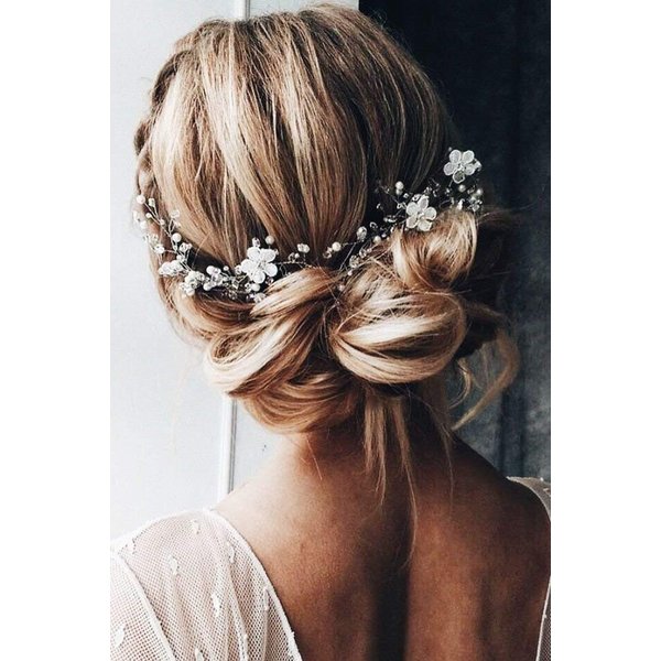 Kercisbeauty White Flower Hair Vine Wedding Bridal Headpiece Pearl Crystal Headband Women Special Occasion Jewelry (Silver)