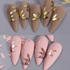 8pcs Gold Flower Leaf Nail Art Stickers 3D Self-Adhesive Metallic Nail Decals Floral Butterfly Nail Art Supplies Rose Gold Silver Petal Leaves Designs DIY Acrylic Nail Decorations for Women